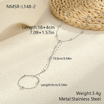 304 Stainless Steel Pave Clear Cubic Zirconia Link Ring Bracelets for Women WG49D75-02-1