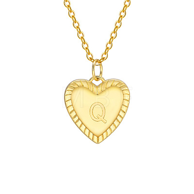 Golden Tone Brass Cable Chain Letter Heart Pendant Necklaces for Women PW-WG67FD6-17-1