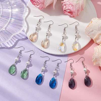 Glass and Shell Pearl Dangle Earrings EJEW-JE06020-1