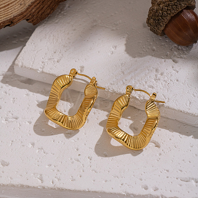 Vintage Style Textured Wavy 304 Stainless Steel Hoop Earrings CM5039-1