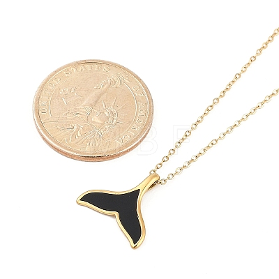 Ion Plating(IP) 304 Stainless Steel & Plastic Whale Tail Pendant Cable Chain Necklaces for Women NJEW-P320-11G-01-1