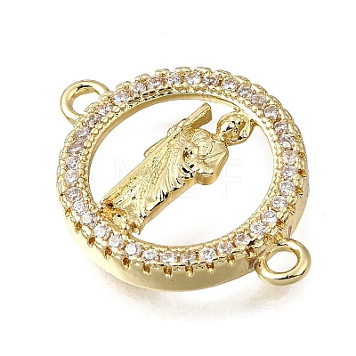 Religion Brass Micro Pave Clear Cubic Zirconia Connector Charms KK-G602-07G-10-1