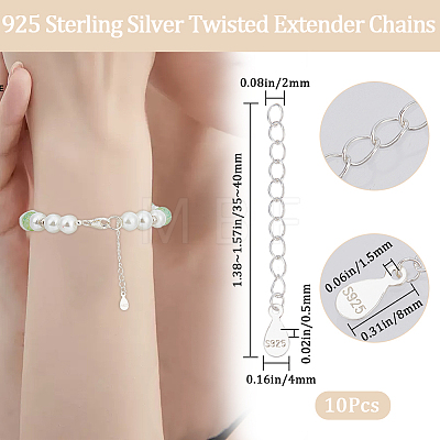 10Pcs 925 Sterling Silver Curb Chain Extender STER-BBC0006-11-1