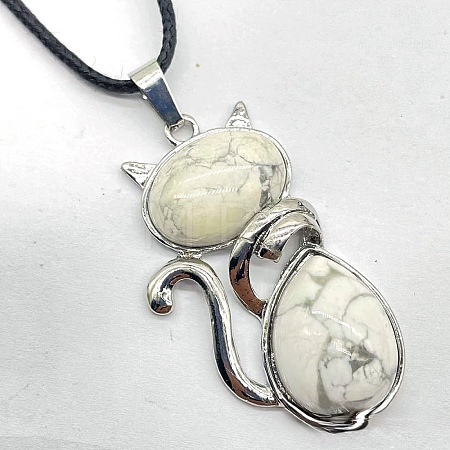 Natural Howlite Alloy Cat Shape Pendant Necklaces KJ2639-6-1