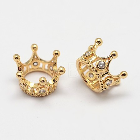 Crown Brass Micro Pave Grade AAA Cubic Zirconia European Bead ZIRC-O022-60G-NR-1