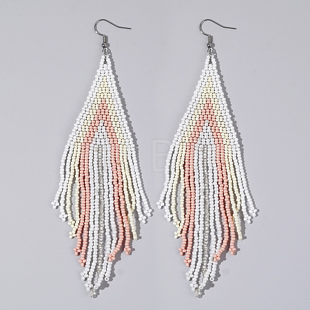 Handmade Glass Seed Beads Tassel Dangle Earrings LS-EN2812-9-1