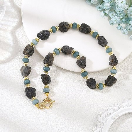 Raw Rough Natural Iolite and Dyed White Jade Rondelle Beaded Necklaces NJEW-JN06646-1
