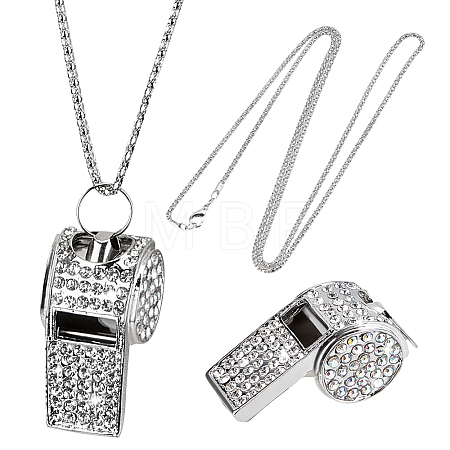 1Pc Iron Rhinestone Whistle Pendant Popcorn Chain Necklaces for Women NJEW-DR0001-03A-1