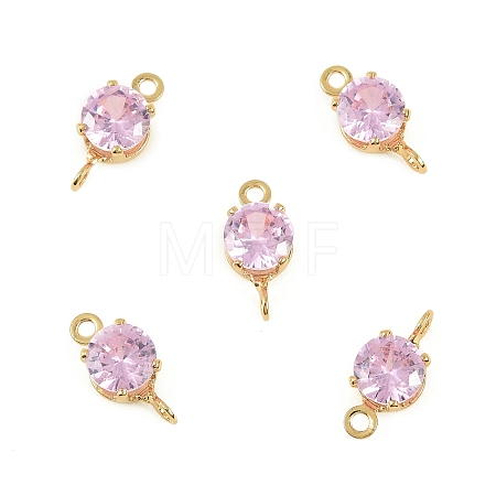 Brass Pave Cubic Zirconia Flat Round Connector Charms KK-P347-01G-02-1