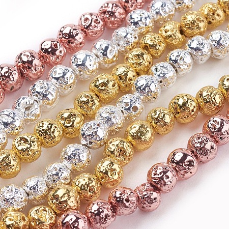 Electroplated Natural Lava Rock Bead Strands G-E429-01-6mm-1