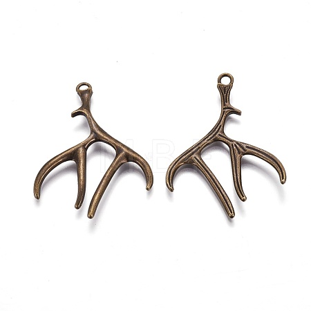 Tibetan Style Alloy Deer Antler Pendants TIBEP-S261-AB-FF-1