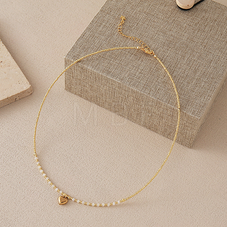 Stainless Steel Heart Pendant Faceted Round Natural Quartz Crystal with Miyuki Beaded Necklaces LS-UF0843-7-1