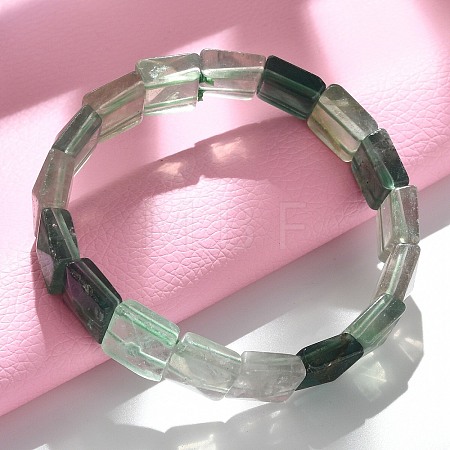 Square Natural Fluorite Beads Stretch Bracelets for Women Men BJEW-C097-06L-1