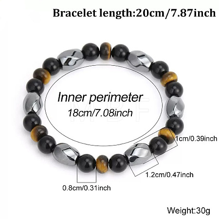 European Synthetic Non-magnetic Hematite & Natural Obsidian & Lava Rock & Tiger Eye Beaded Stretch Bracelets for Men XR3727-5-1