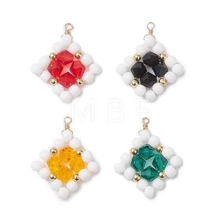 4Pcs 4 Colors Glass Pendants PALLOY-TA00354-1