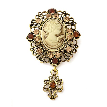 Retro Alloy Rhinestone Oval Brooch JEWB-B022-01AG-01-1