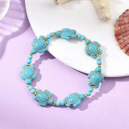 Synthetic Turquoise & Brass Beads Stretch  Bracelets for Women Men BJEW-JB13876-02-1