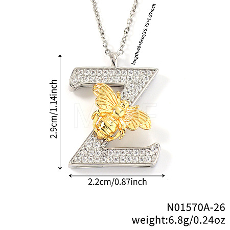 Brass Micro Pave Clear Cubic Zirconia Bee Initial Pendant Necklaces FS-WGF5E80-26-1