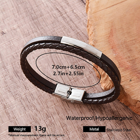 Vintage 304 Stainless Steel Imitation Leather Bracelets for Men QX2035-1-1