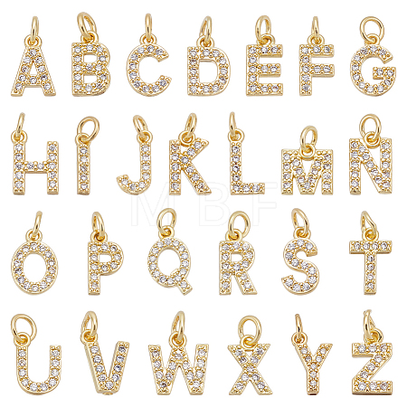 26Pcs 26 Styles Brass Micro Pave Grade AAA Cubic Zirconia Charms ZIRC-BC0001-32G-1