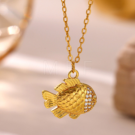 Ocean Brass Pave Clear Cubic Zirconia Pendant Necklaces WG5C2ED-03-1