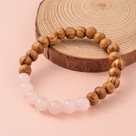 Round Wood Beaded Stretch Bracelets BJEW-JB02135-01-1