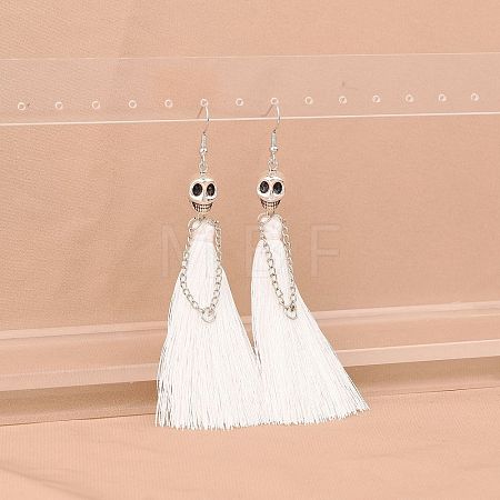 Zinc Alloy Polyester Skull Tassel Dangle Earrings FS-WG69CBD-04-1