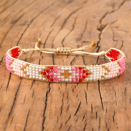 Adjustable Glass Seed Bead Braided Bead Bracelets for Women AP3719-3-1