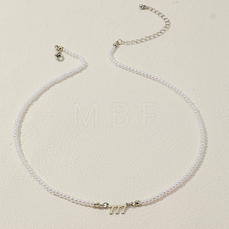 Alloy Number 777 Pendant Resin Imitation Pearl White Round Beaded Necklaces for Women FS-WGE7FDC-16-1