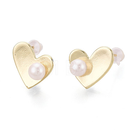 Brass & Natural Pearl Stud Earrings PEAR-N020-WX01-1
