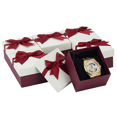 Paper with Polyester Bowknot Gift Boxes CON-WH0095-224B-1