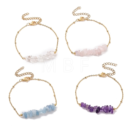 Natural Mixed Gemstone Chips Beaded Link Bracelet BJEW-JB09419-1