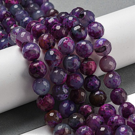 Faceted Natural Fire Crackle Agate Beads Strands G-F447-12mm-N01-1