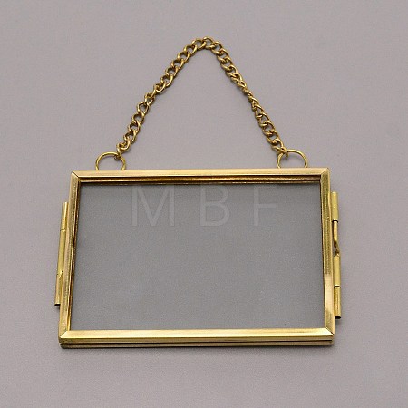Brass Glass Hanging Photo Frame AJEW-WH0017-26G-1