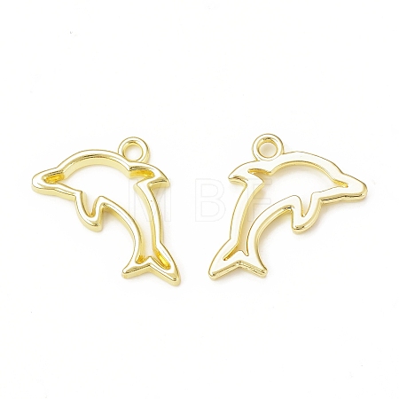 Rack Plating Alloy Dolphin Open Back Bezel Charms FIND-G052-39LG-1