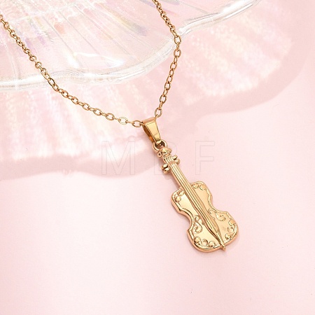 304 Stainless Steel Violin Pendant Cable Chain Necklaces for Men Women NJEW-K308-11G-1