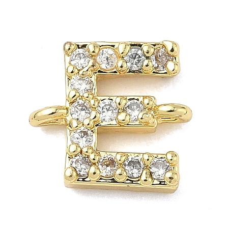 Brass Micro Pave Clear Cubic Zirconia Letter Links Connector Charms KK-I382-07G-E-1