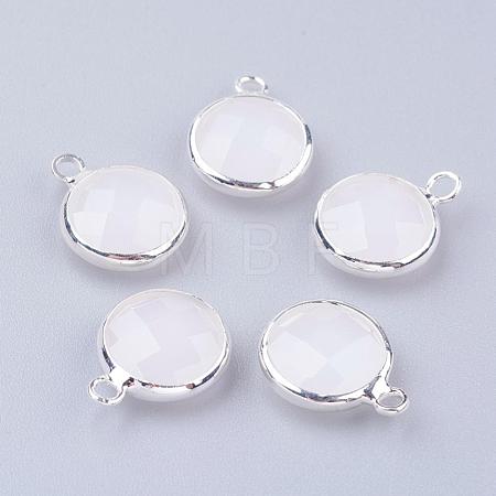 Silver Color Plated Brass Glass Flat Round Charms GLAA-M003-A-31S-1