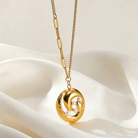 304 Stainless Steel & White Imitation Pearl Pendant Necklaces WG5E316-02-1