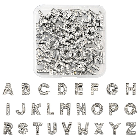 52Pcs 26 Styles Alphabet Alloy Initial Slide Charms with Grade A Rhinestones ALRI-FS0001-08-1