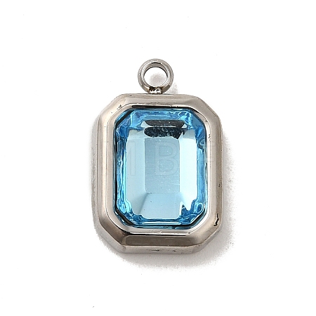 304 Stainless Steel Glass Pendants STAS-L022-062P-08-1