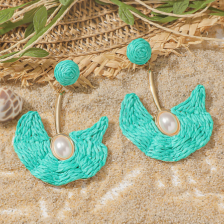 Alloy Raffia Fan Dangle Stud Earrings FS-WGB8543-05-1