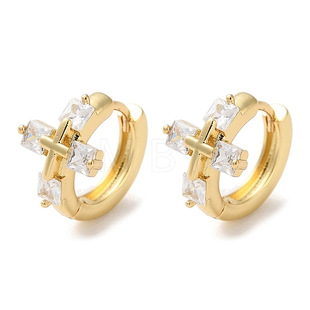 Brass Pave Clear Cubic Zirconia Hoop Earrings EJEW-M258-02G-1
