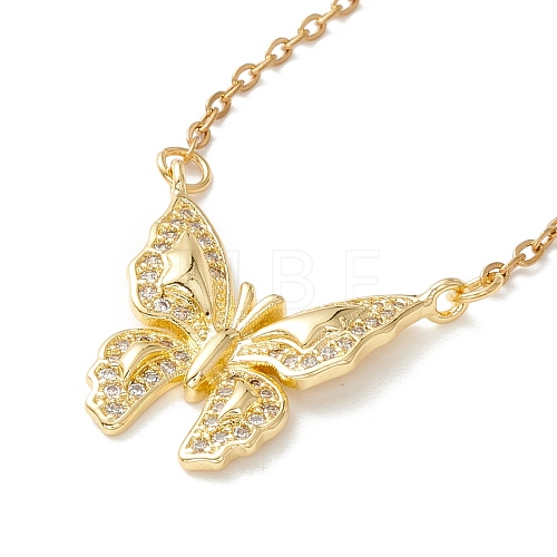 Clear Cubic Zirconia Butterfly Pendant Necklace NJEW-O125-55G-1