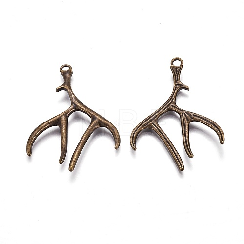 Tibetan Style Alloy Deer Antler Pendants TIBEP-S261-AB-FF-1