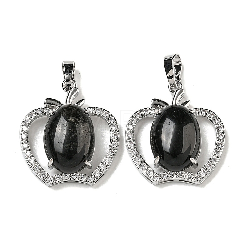 Natural Obsidian with Clear Cubic Zirconia Pendants G-G133-03P-23-1