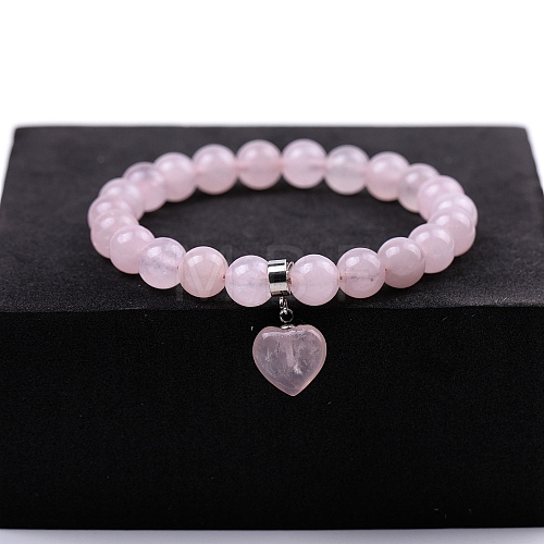 Natural Rose Quartz Beaded Stretch Bracelets PW-WG34938-01-1