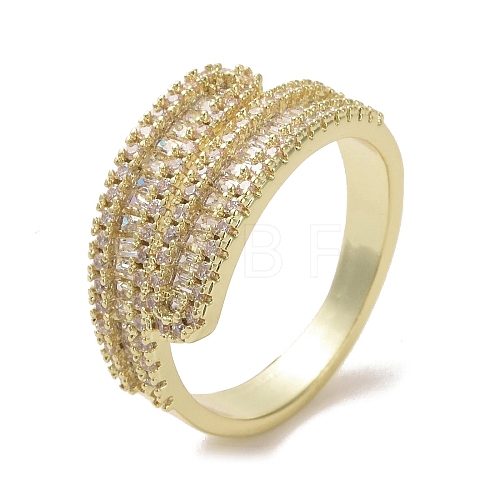 Brass Micro Pave Cubic Zirconia Open Cuff Ring RJEW-K256-53G-1