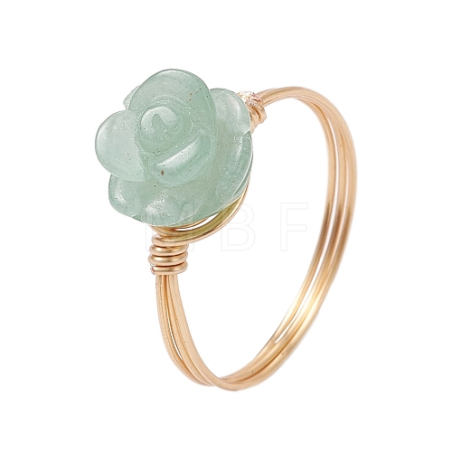 Valentine's Day Rose Natural Green Aventurine Finger Rings RJEW-JR00813-01-1