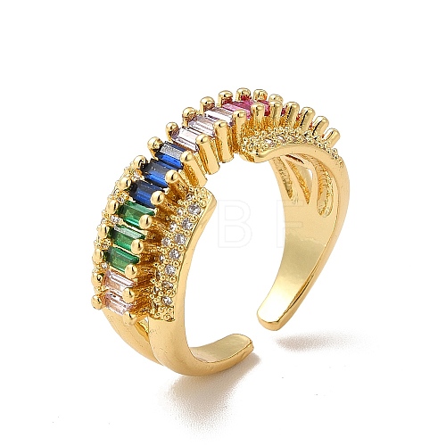Colorful Cubic Zirconia Rectangle Open Cuff Ring RJEW-I092-07G-1